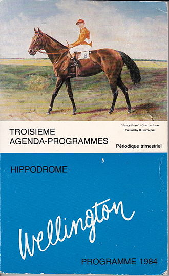 Prince Rose (Herve Denaigre),
painted by Bob Demuyser (1920-2003) Hippodrome Wellington Programme des courses 1984.jpg