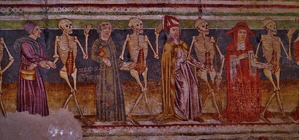 Detail of the danse macabre (1490) by John of Kastav in the Holy Trinity Church, Hrastovlje, Slovenia