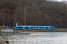 Wasserstoff-Triebwagen Coradia iLINT auf Demonstrationsfahrt im Kreis Düren in Obermaubach, Februar 2020