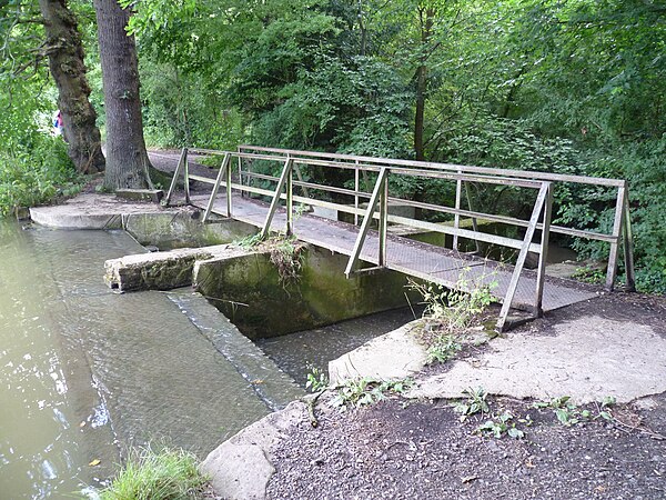 The weir at the south of Jack's Lake at Monken Hadley Common where Pymmes Brook was dammed.