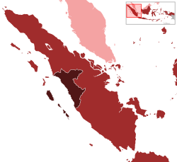 West Coast Sumatra (dark red) within the Japanese occupation of the Dutch East Indies (red)