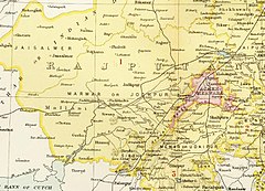 Map showing Rail link from Jodhpur to Singh, Imperial Gazetteer of India 1909.