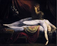 John Henry Fuseli: De nachtmerrie, 1781, een vroeg romantisch werk dat het demonische aspect benadrukt.