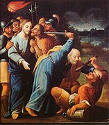 San Pedro cortando la oreja de Malco, uno de los esbirros que prenden a Cristo, durante la escena del beso de Judas, José Joaquím da Rocha,[32]​ 1786.