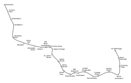 Geografisk layout for Jubilee line