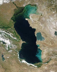 Kaspia maro, fotita de satelito.