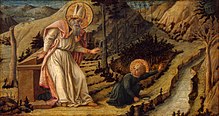 Filippo Lippi, Vision of St. Augustine, c. 1465, tempera, Hermitage Museum, Saint Petersburg. Lippi, apparizione del bambino a sant'agostino.jpg