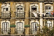 Balconies with cast iron balustrades in Lisbon.