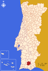 Almodôvar belediyesini gösteren Portekiz haritası