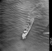 Banckert as a target ship in Madura Strait, 1949 Luchtopname van de H.M. Evertsen of de H.M. Kortenaer in de Straat van Madoera, KITLV MLD392 029.tiff