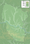 Karta med gränser samt större höjder och vattendrag.