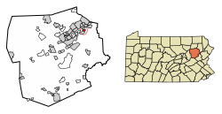 Location of Yatesville in Luzerne County, Pennsylvania.