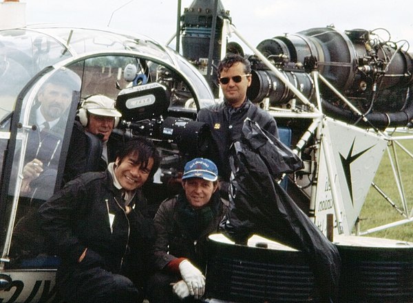 Camera crew from Von Richthofen & Brown, 1970. Peter Peckowski and Peter Allwork in cockpit. Jimmy Murakami, Shay Corcoran, Lynn Garrison