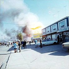 Looking South on Airport Road in front of Malton Medical Centre on Saturday afternoon October 25, 1969 Malton Gas Explosion 1969-10-25.jpg