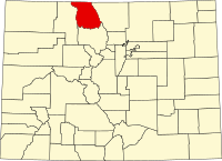 Map of Colorado highlighting Jackson County