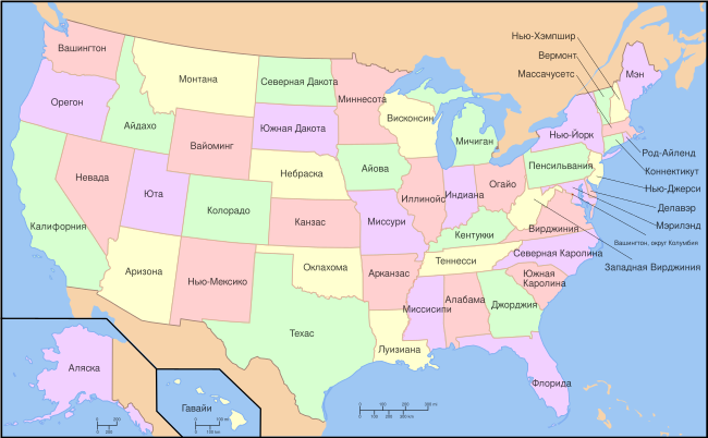 Map of USA with state names ru.svg