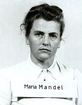 Maria Mandl na haar aanhouding door troepen van het Amerikaanse leger op 10 augustus 1945.