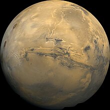 Valles Marineris, taken by the Viking 1 probe Mars Valles Marineris.jpeg