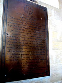 The memorial to Roger Bacon at St Mary Major, Ilchester