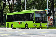 During the transfer of the Sembawang-Yishun bus package, Tower Transit also took over a number of buses from SMRT, such as this Mercedes-Benz OC500LE. Mercedes-Benz OC500LE (Gemilang) operated by Tower Transit Singapore.jpg