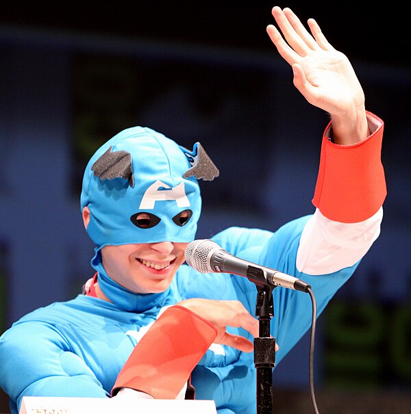 Cera dressed as Captain America to promote Scott Pilgrim vs. the World at the 2010 San Diego Comic Con