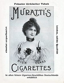 Ad for Muratti cigarettes in a German magazine (1902) Muratti Ad 1902.jpg