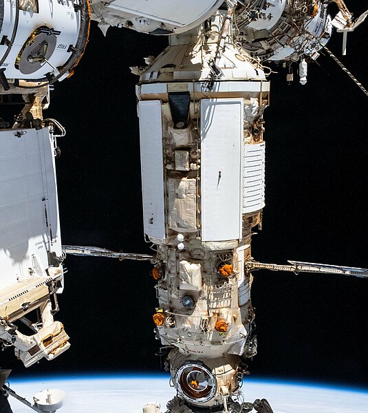 Forward view of Nauka and attached to it from the Cupola, during the Russian VKD-51 spacewalk in January 2022.