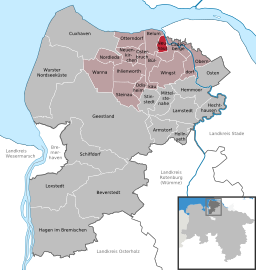 Läget för kommunen Neuhaus (Oste) i Landkreis Cuxhaven