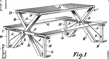 Illustration from the Nielsen 1903 picnic table patent.