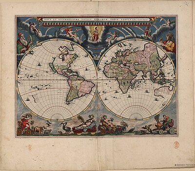 Blaeu's world map, originally prepared by Joan Blaeu for his Atlas Maior, published in the first book of the Atlas Van Loon (1664).
