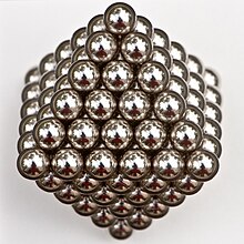 146 magnetic balls, arranged to show that 146 is an octahedral number Octahedral number.jpg