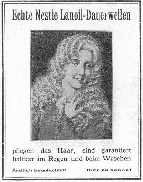 Early 20th century advertisement for Nessler's permanent wave machine