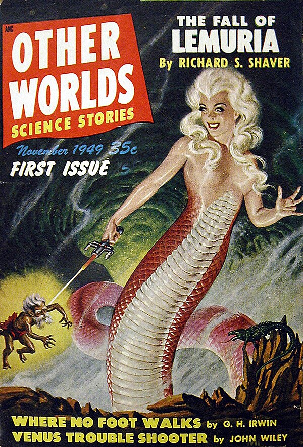 A lamia-like creature on the cover of Other Worlds, November 1949.