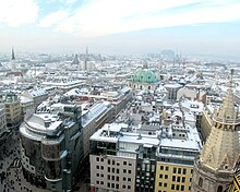 Vienna ranked the most livable city in the world in 2022 and 2023 . Panorama-Vienna-Haas-Haus-Peterkirche.jpg