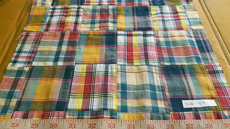 File:Patchwork madras fabric, made from Indian cotton madras plaid.jpg