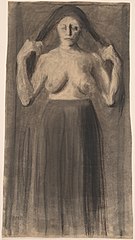 Half-Nude Woman Holding Her Hair Apart