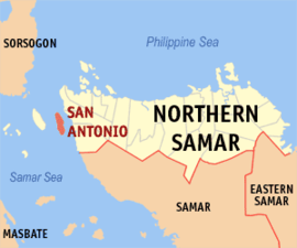 San Antonio na Samar do Norte Coordenadas : 12°24'50"N, 124°16'44"E