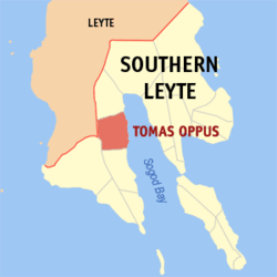 Peta dari Southern Leyte dengan Tomas Oppus disorot