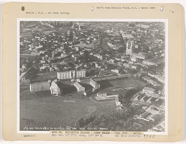 Aerial view of San Beda College, taken December 28, 1932 at around 8 AM