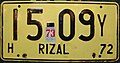 1972 license plate from Rizal (15-09Y)