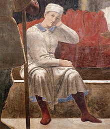 Piero della Francesca, détail du Rêve de Constantin (fresque) Arezzo.Balthus est profondément marqué par la géométrisation des corps que met en pratique Piero della Francesca.
