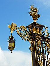 Gilded cast-iron lamp post of Place Stanislas in Nancy, France by Jean Lamour (1750–58)