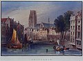 Prent de Kolk en Steigersgracht met de Korenbeurs en de Sint-Laurenskerk 1838.jpg