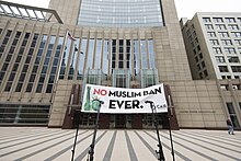 Visual of the Muslim ban President Trump put in place led to protest. Preparation for protest against the Trump Muslim travel ban, Minneapolis, MN.jpg