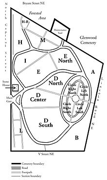Map of Prospect Hill Cemetery as of 2014. Prospect Hill Cemetery map 2014.jpg