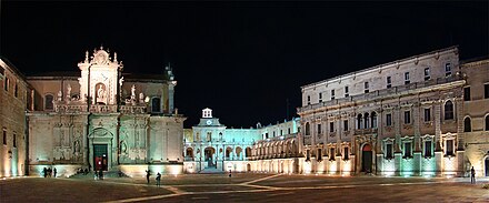 Night view of Piazza Duomo in Lecce