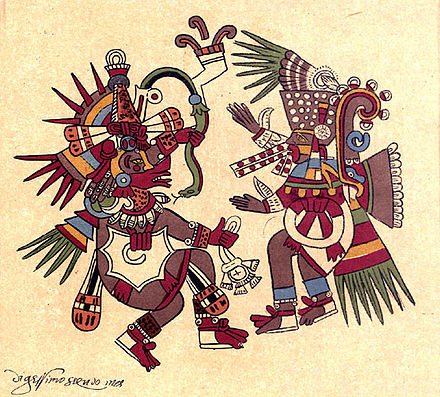 Quetzalcoatl (The Plumed Serpent), the god of the air. And Tezcatlipoca (Smoking Mirror), the god of the earth.