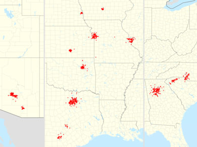 Map of QuikTrip locations as of October 2020. QuikTrip Footprint 2020 October.png