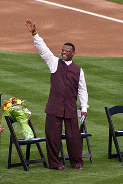 Henderson at his number retirement at Oakland-Alameda County Coliseum in August 2009 Rickey Henderson Day Saturday, Aug. 1.jpg