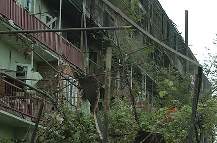 A damaged apartment building in Gori.